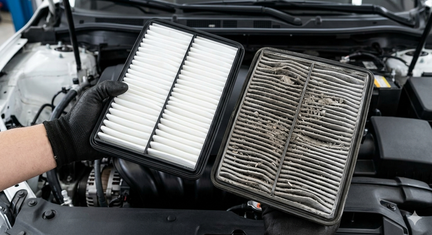 comparison of clean vs dirty engine air filter for BMW